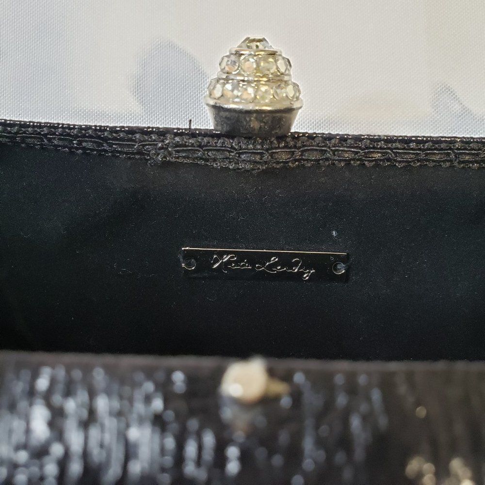 Kate Landry Black Textured Barrel Evening Mini Hand Bag Clutch Purse Chain - Picture 8 of 12